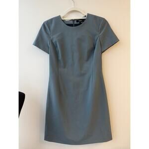 Theory Admiral Crepe Shift Dress Slate Grey Blue Size 0 Short Sleeve